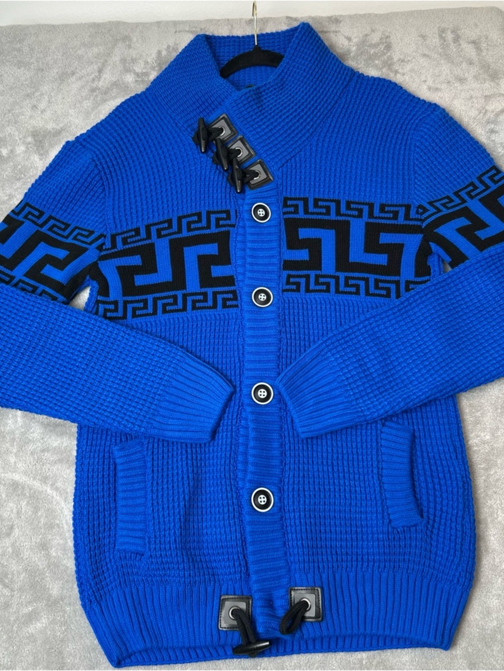 Suslo Couture Sweater Cardigan Italian Baroque Black & Blue Men’s Size L Jacket - Picture 5 of 16